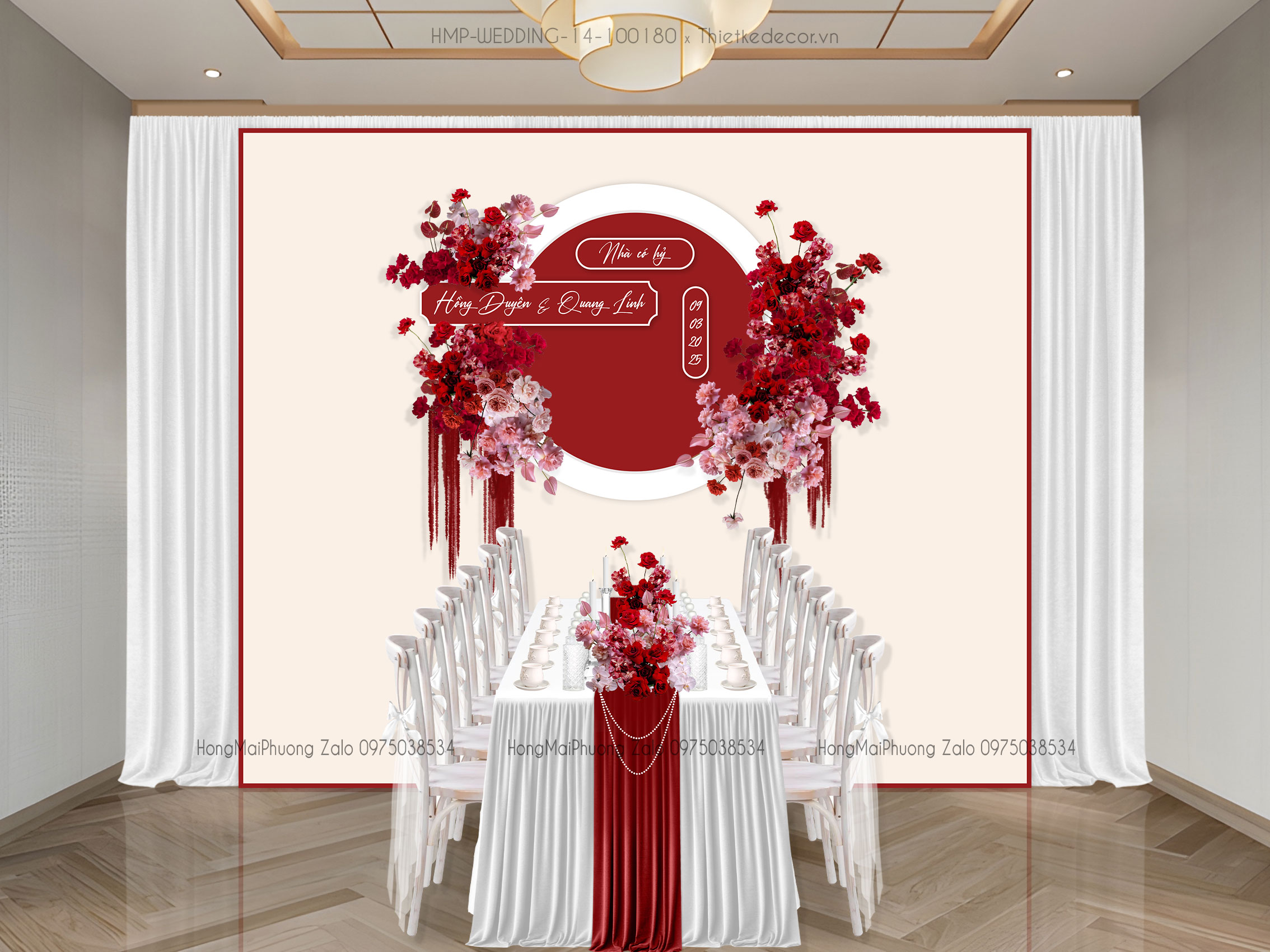 Gia tiên tone kem mix vòng tròn đỏ